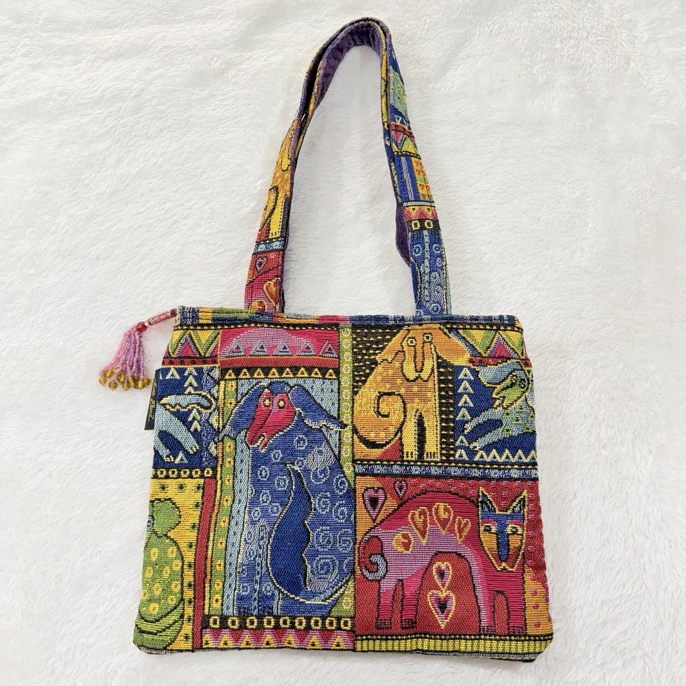 Laurel Burch Dog’s & Doggie’s Canvas Tote Bag Small/Medium Double Sided